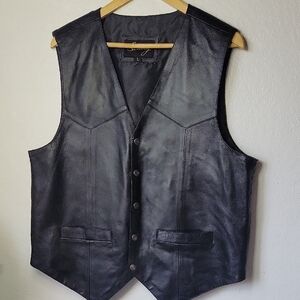 Scully Black Leather Vest W/Snaps Of Great Seal Of Oklahoma  Size L